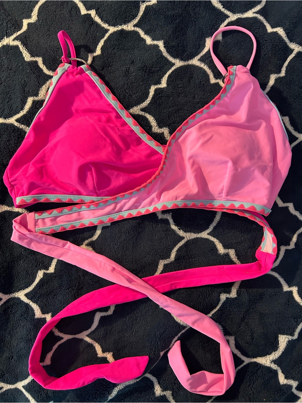 SHEIN Hot Pink & Light Pink Wrap Bikini Top